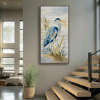 Framed Vertical Blue Heron Living Room Wall Art, Large Vintage Bird Picture - Image 2