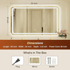 32x55 Inch Gold Framed LED Bathroom Mirror - Image 3