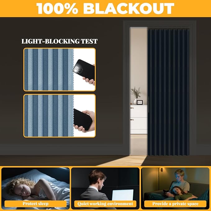 AJAZZ 100% Blackout Accordion Door Closet Door Curtain Invisible Applicable - Image 4