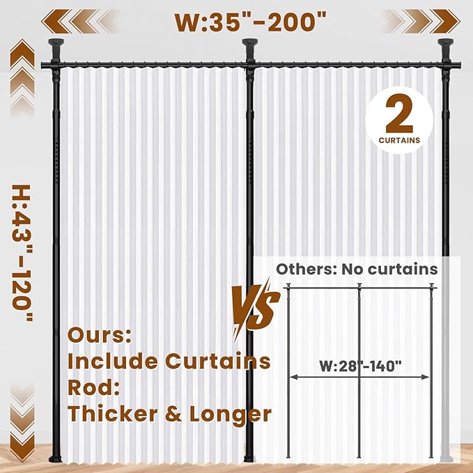 100% Blackout Room Divider Curtains Sets White W100 x L84 in 2 Panels No Drill - Image 2