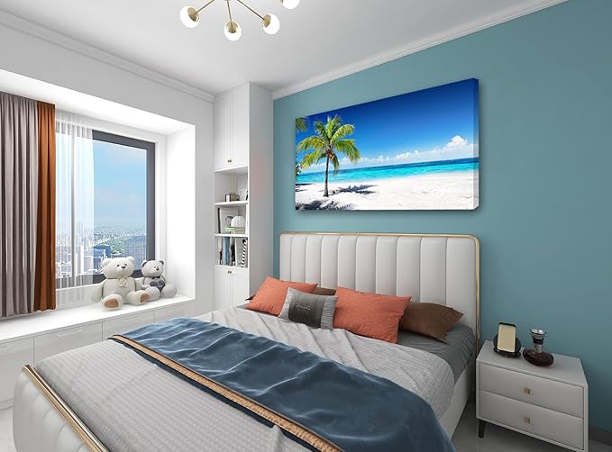 Baisuart-Large Canvas Wall Art Summer Ocean Waves Coconut Trees on Sands Beach - Image 3