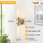 Indoi Brass Wall Sconces, Hardwired Bathroom Sconces Wall Lighting - Image 4