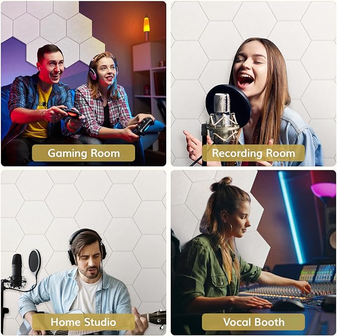 12 Pack High Density Hexagon Acoustic Panels, TONOR 12"x 10"x 0.4" Soundproof - Image 5
