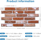COMSTICKC 3D Red Faux Brick Wall Panel Peel and Stick Wall Covering, 3D Brick - Image 5