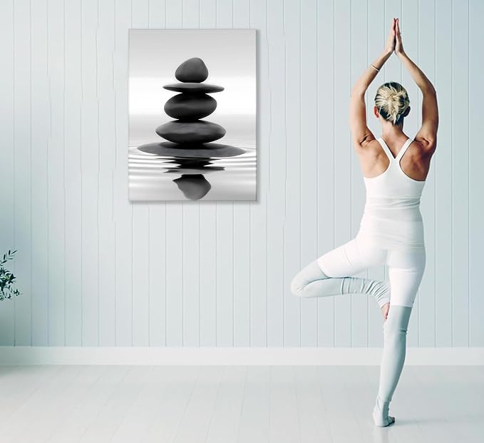 Zen Canvas Wall Art Black Stacked Stone Poster Print - Image 6