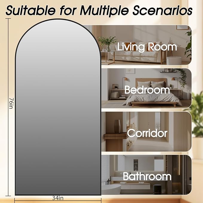 76"x34" Floor Mirror Full Length, Arched Full Length Mirror - Image 6