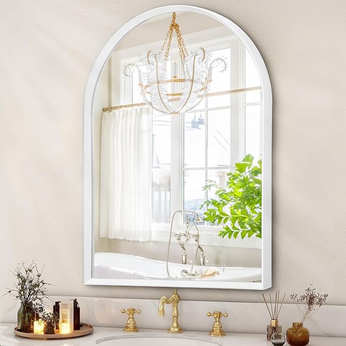 Arched Wall Mirror, Brushed Metal Frame Mirror, Arch Bathroom Vanity by HLFMVWE