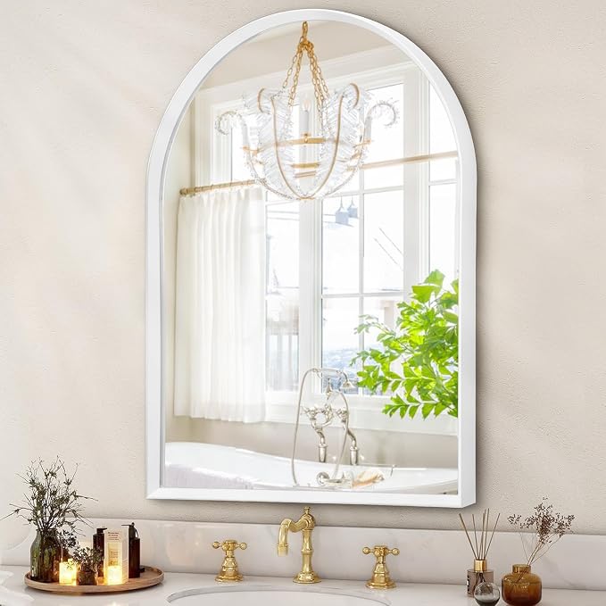 Arched Wall Mirror Bathroom Mirror Brushed Metal Vanity Wall Mounted Mirrors by HLFMVWE