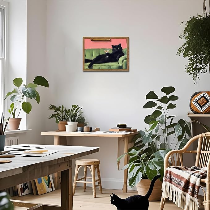 Funny Black Cat Martini Wall Art, Bar Cart Decor, Eclectic Cocktail Painting - Image 8