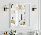 Syndra Square White Wood Frame Bathroom Mirror, Waterproof Slim Deep Frame by Syndra