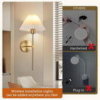 Gold Wireless Wall Sconce Sets of 2, Pleated Shades Rechargeable Battery - Image 8