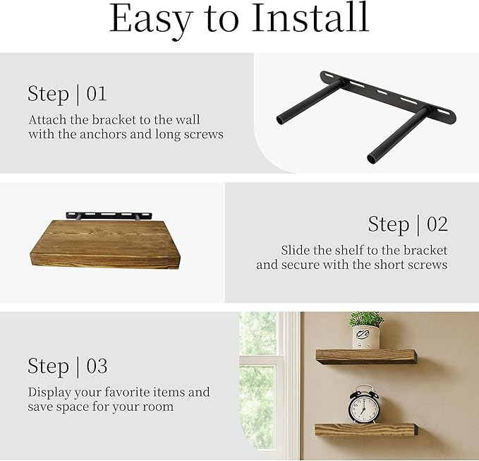 BGMG Wood Floating Shelves for wall 12 inch Set of 2, Rustic Wooden Wall Mount - Image 5