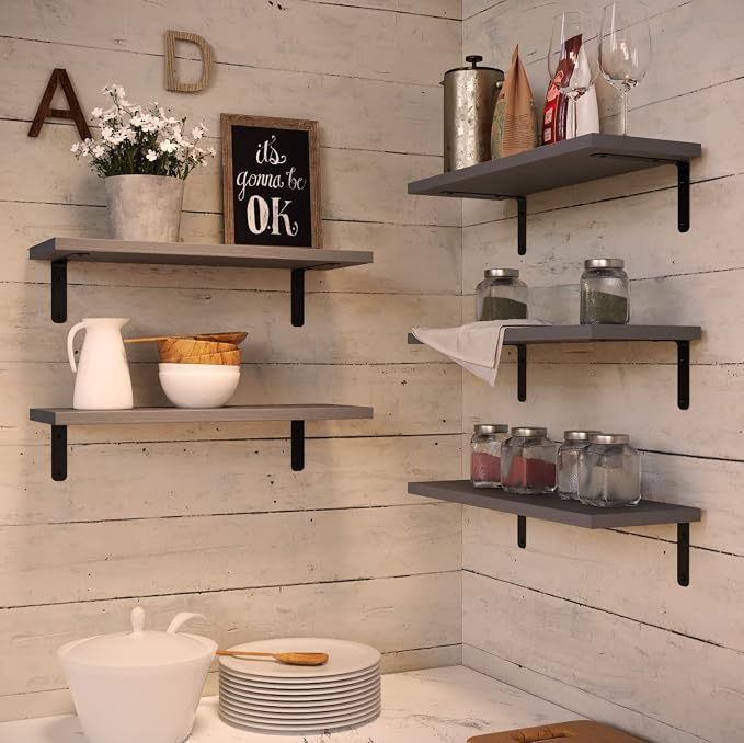 RICHER HOUSE Rustic Wood Bathroom Shelves Set of 5, Farmhouse Style Floating - Image 6