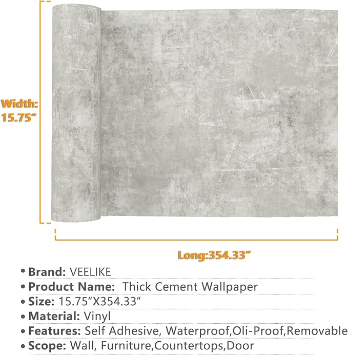 VEELIKE 15.7''x354'' Concrete Contact Paper - Image 2