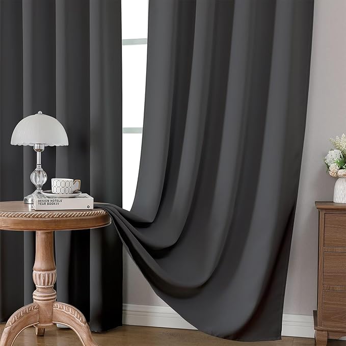 CUCRAF Dark Grey Blackout Curtains 63 inch Length 2 Panels Set, Rod Pocket Room - Image 5
