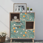 Green Floral Wallpaper Peel and Stick, Birds & Orange Fruits Contact Paper - Image 3