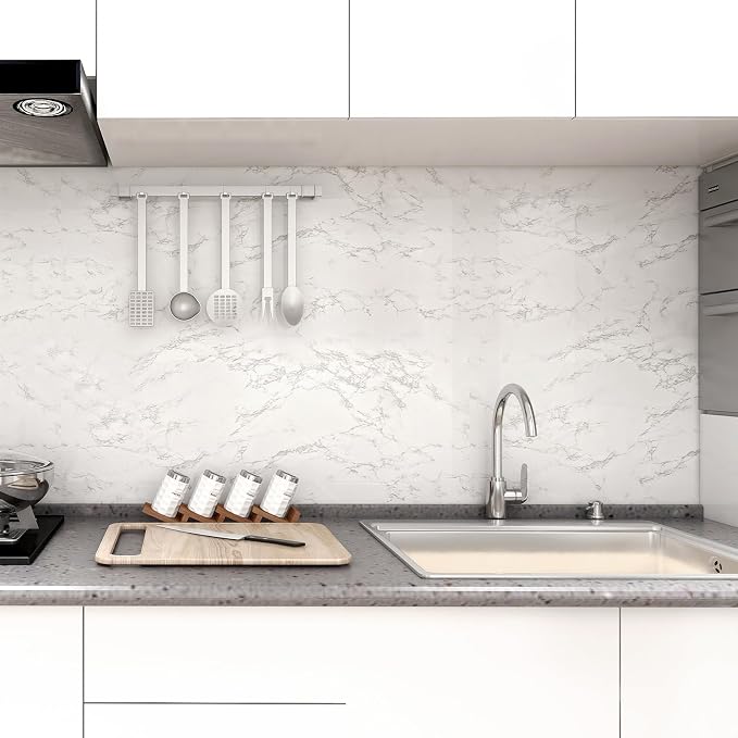 practicalWs Marble Contact Paper Peel and Stick, 15.7inch×118.1inch White Gray - Image 4
