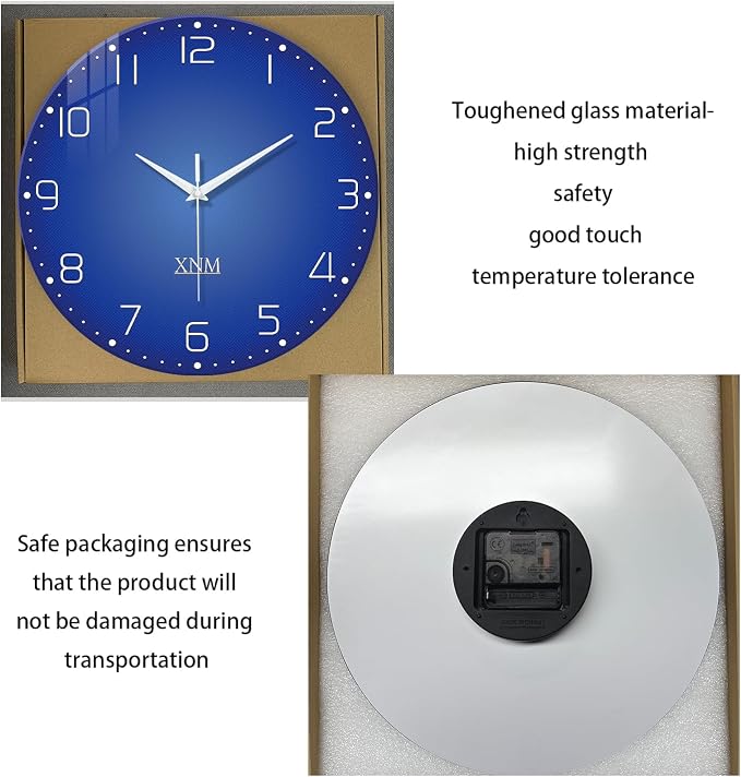 XNM Big Minimalist Glass Wall Clocks Battery Operated 16 Inch Blue Modren Wall - Image 6