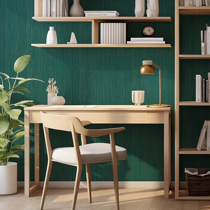 Teal Grasscloth Peel and Stick Wallpaper Vintage Texture Removable Waterproof - Image 7