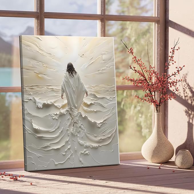 Abstract Jesus Walking on Water Canvas Wall Art Christian Spiritual Wall Decor - Image 7