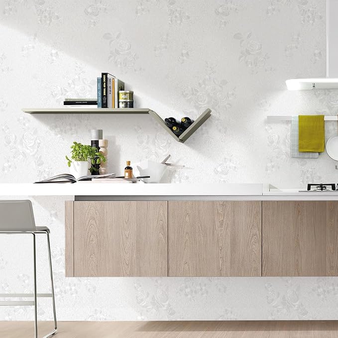 Erfoni White Embossed Peel and Stick Wallpaper Textured Floral Contact Paper - Image 6