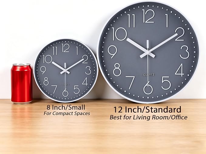 jomparis Wall Clock 12 Inch Non-Ticking Silent Battery Operated Round Wall - Image 2