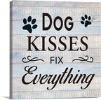 Funny Farmhouse Dog Canvas Wall Art Decor Dog Kisses Fix Everything Rustic Sign by VAHATAN