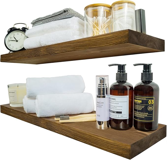 BGMG Wood Floating Shelves for Wall 24 inch Set of 2, Rustic Wooden Wall Mount by BGMG