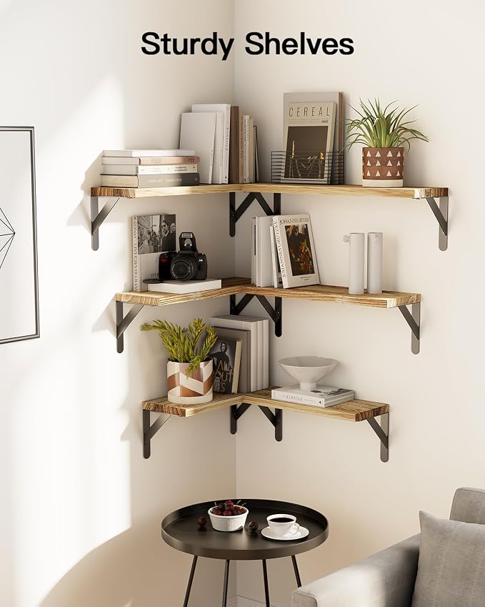 AMADA HOMEFURNISHING Wall Shelves Set of 6, Rustic Farmhouse Style, Wood - Image 6