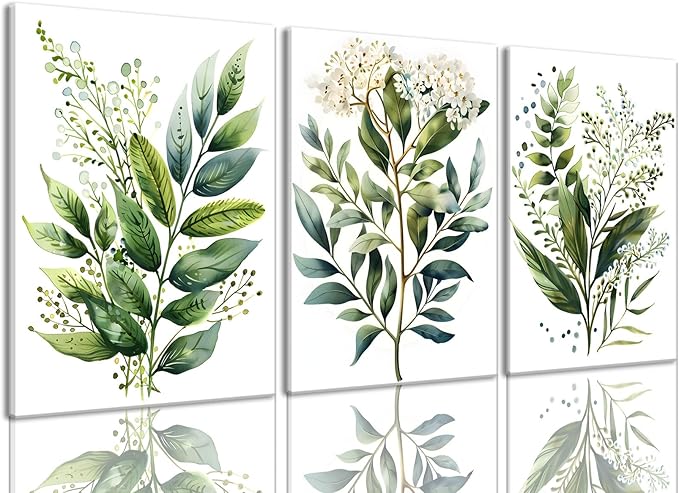 Bwodke Botanical Wall Art Plant Floral Watercolor Poster Canvas Prints Set of 3 by Bwodke