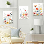 KISSFOX Framed Colorful Wildflower Canvas Wall Art Set Of 3 Flowers Pictures - Image 4