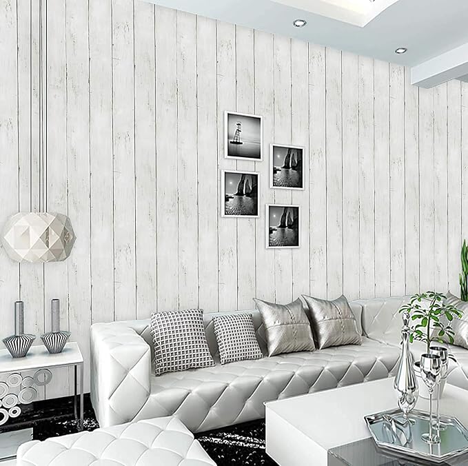CiCiwind 590 in x17.7 in White Wood Peel and Stick Wallpaper Removable Vintage - Image 7