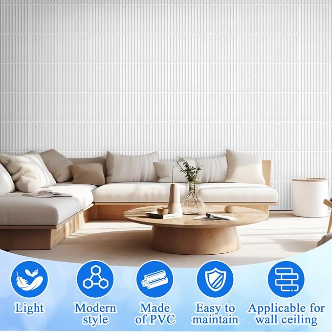 Nuanchu 32 Pcs 3D Slat Wall Panels, Paintable Waterproof Textured Tiles - Image 5