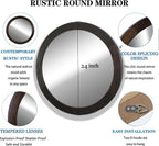 Round Mirrors 24 Inch, Wood Vanity Wall Rustic Mirror - Image 4