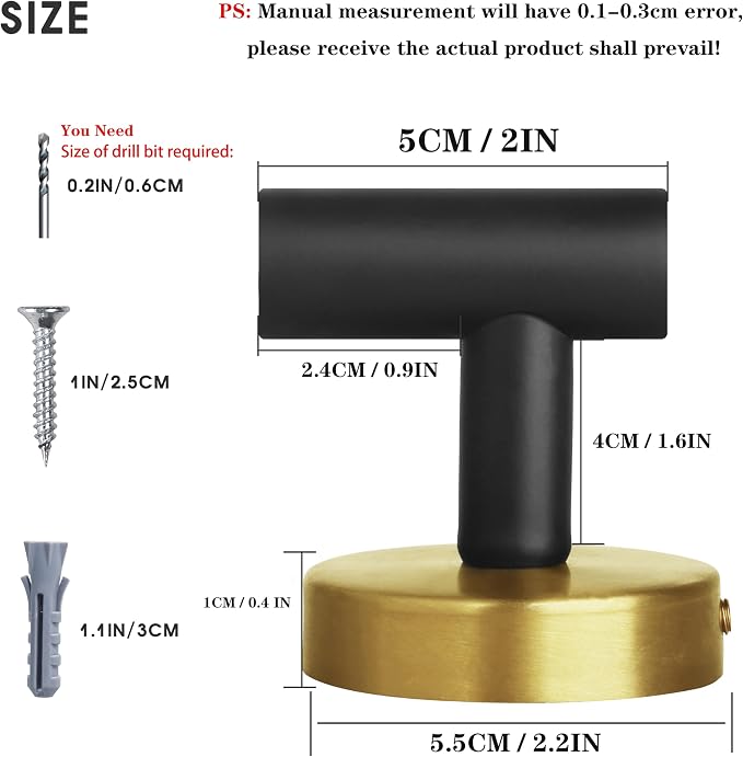 4 Pack Robe Towel Hooks Coat Black Gold Wall Hook Stainless Steel Heavy Duty - Image 2