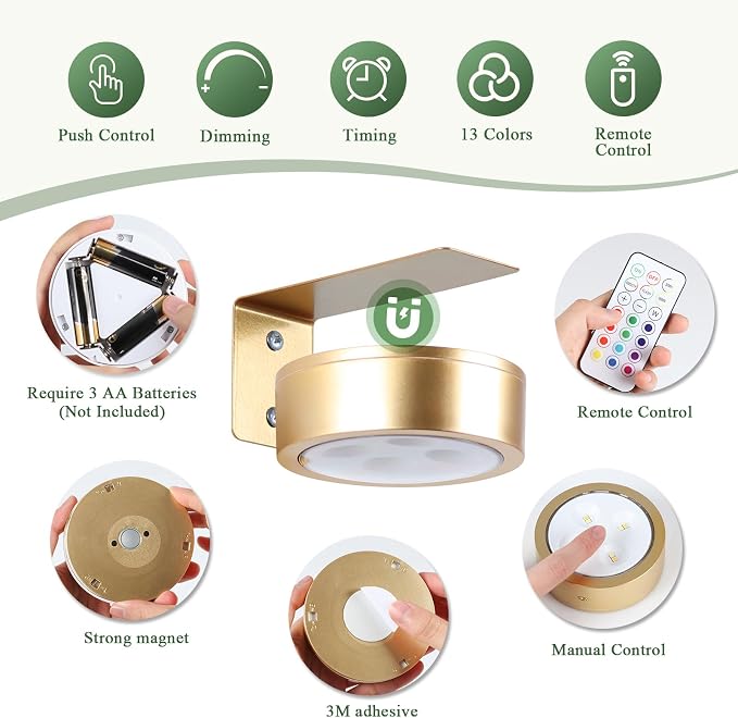 2-Pack Picture Light Battery Operated Painting Lights, 13 Color RGB Magnetic - Image 2