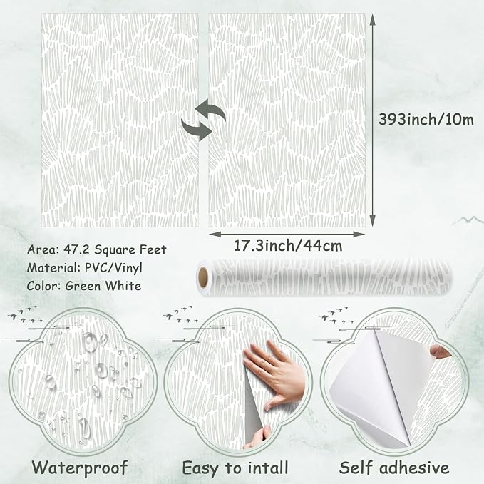 Theper Green Wallpaper 17.3"×393" Modern Striped Wallpapers Peel and Stick - Image 3