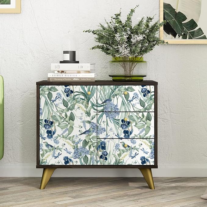 Floral Wallpaper Peel and Stick Blue Flower Contact Paper 16.9inch x196.8inch - Image 3