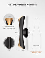 Tubicen Wall Sconces Set of Two Dimmable Mid-Century Modern Black and Gold - Image 8
