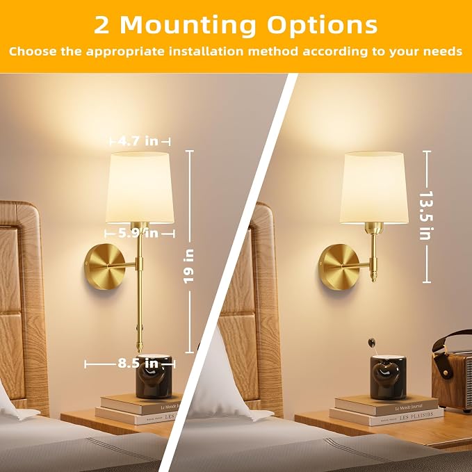 Ouyulong Battery Operated Wall Sconces Set of 2, Wireless Rechargeable Dimmable - Image 2