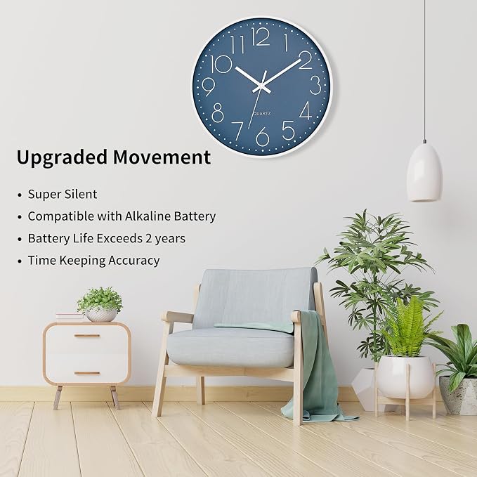 Foxtop Modern Wall Clock Silent Non Ticking Battery Operated Quartz Round Wall - Image 3