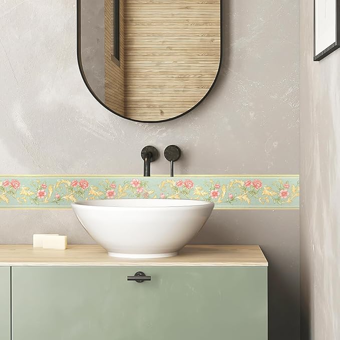 AbaBoorty 394"X4.1" Green Floral Wallpaper Border Decor Peel and Stick Wall - Image 2