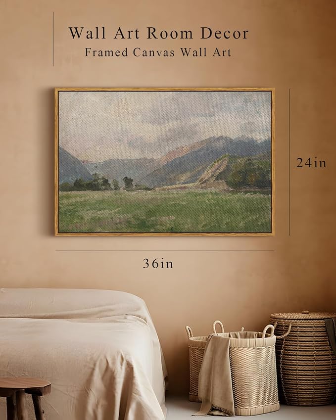 InSimSea Framed Canvas Wall Art Vintage Decor, Prairie Mountain Landscape - Image 5