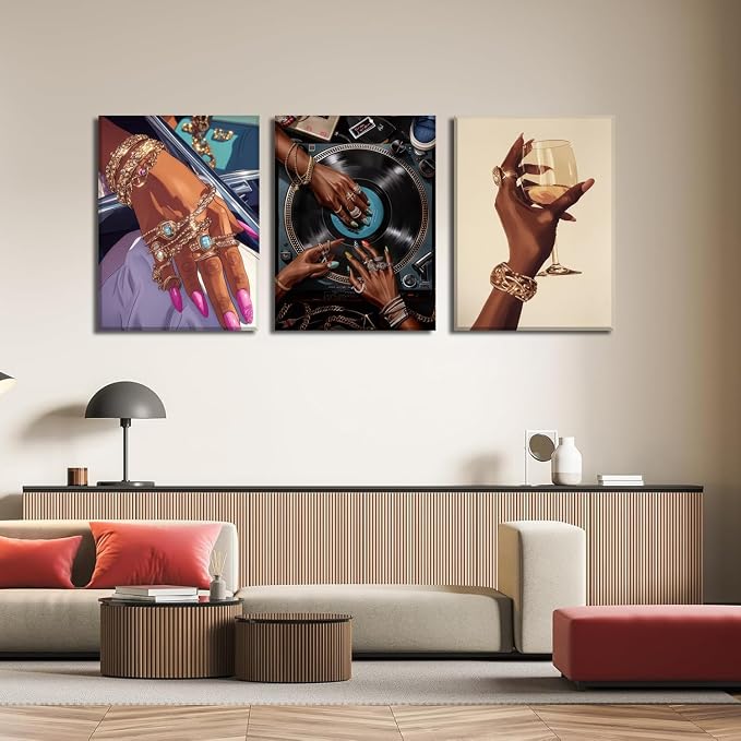 YFvrPt Black Woman Wall Art Set of 3, Trendy African American Women Wall Decor - Image 5