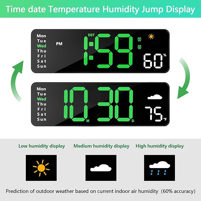 Digital Wall Clock with Remote Control, Large Display Plug in LED Digital Alarm - Image 4