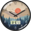 14" Silent Non-Ticking Wall Clock, Mid-Century Modern Wilderness Sunset by SCOAGE