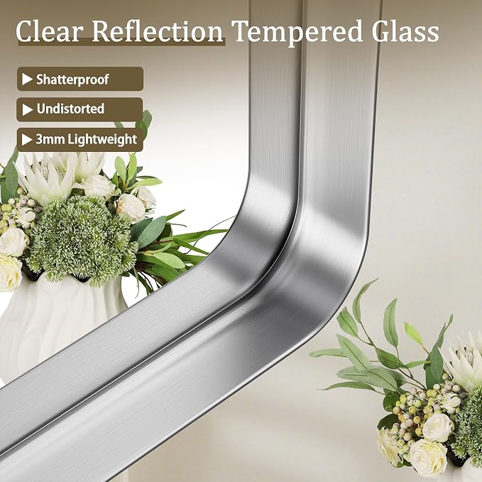 VooBang Bathroom Mirror 24x32 inch, Modern Round Corner Bathroom Vanity Mirror - Image 3