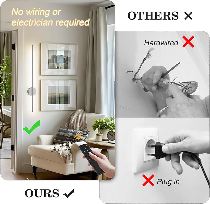 Battery Operated Modern Wall Sconces, Dimmable Wireless Wall Light Set of Two - Image 3