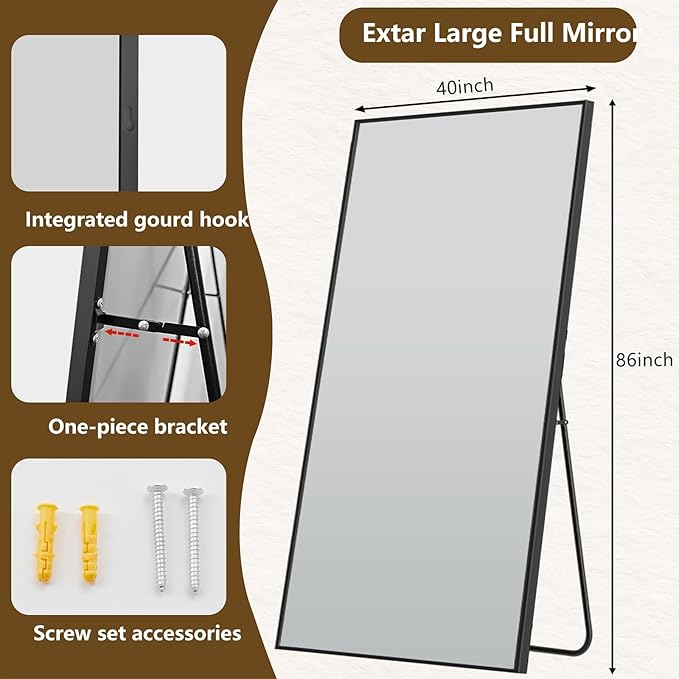 Koonmi 86"x40" Floor Mirror Full Length, Bedroom Floor Body Mirror - Image 2