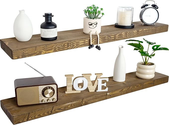 BGMG Floating Shelves 60 inch Long, Distressed, Wide Rustic Wooden Wall Shelves by BGMG